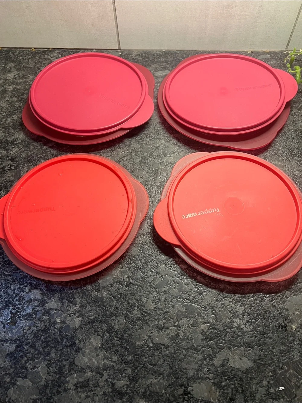 Tupperware Collapsable Red and Pink Round Storage Containers - Set of 4